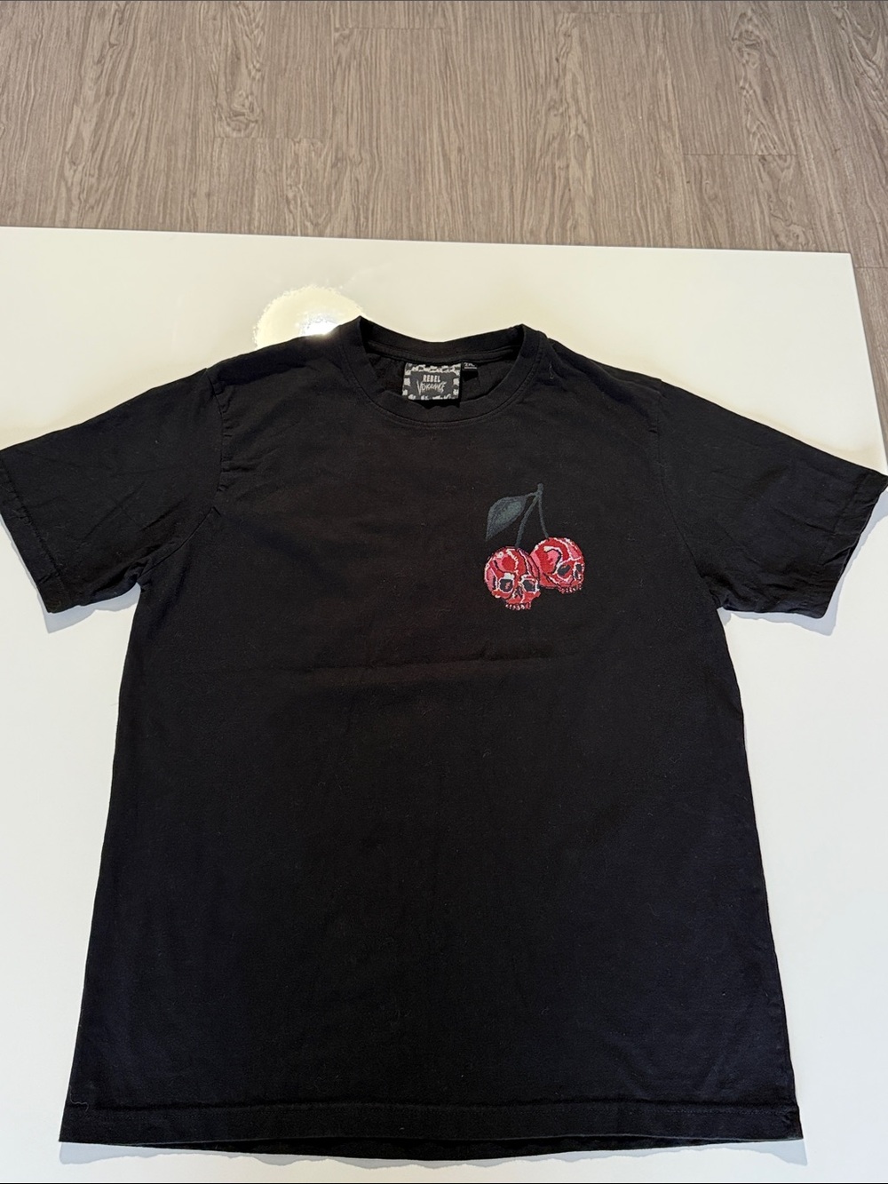 Rebel Vengeance Cherry Skull Graphic Tee, Velvet-flocked Details 100% Cotton 2XL